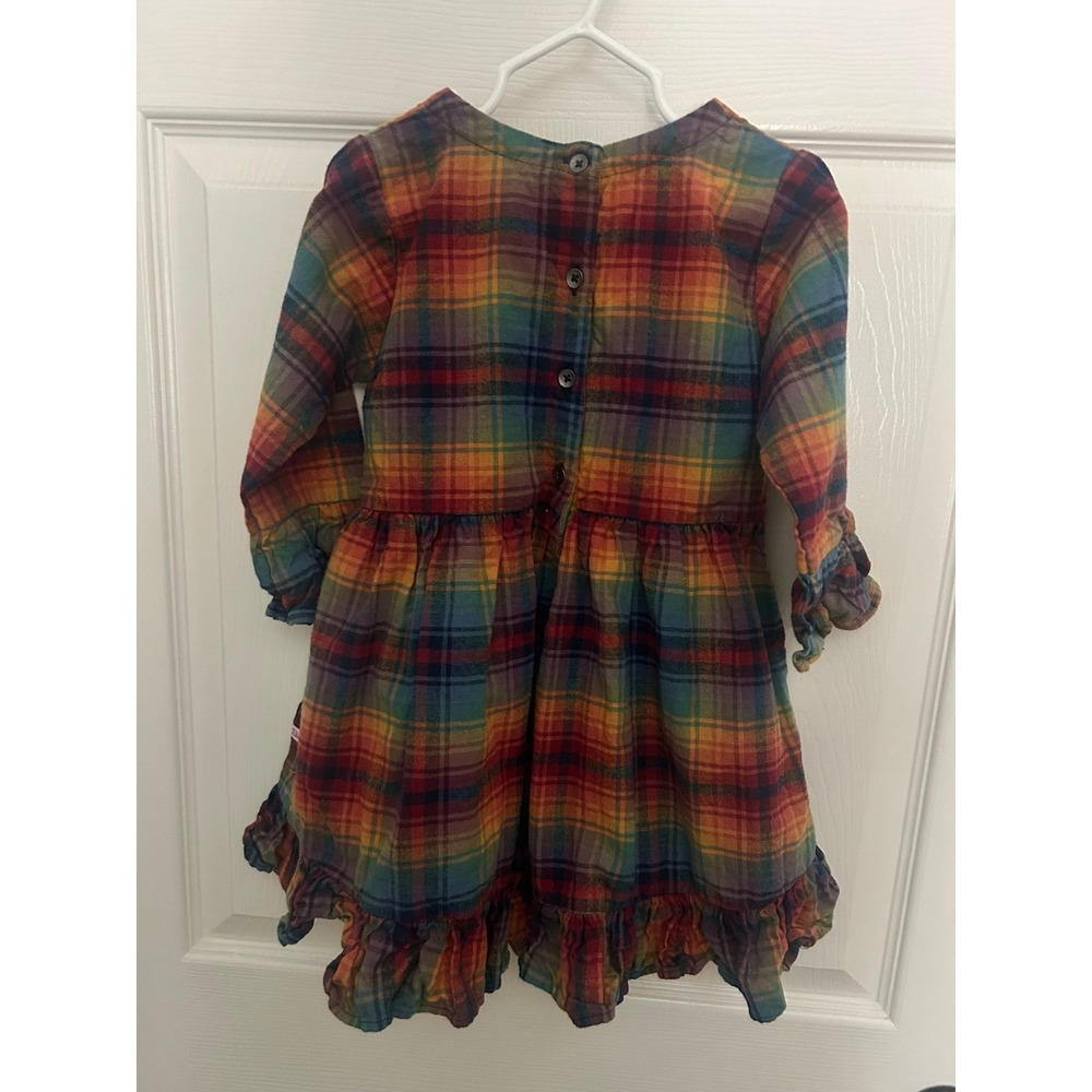 RuffleButts Girls Plaid Ruffle Long Sleeve Dress Size 5 Button Back - Picture 4 of 4